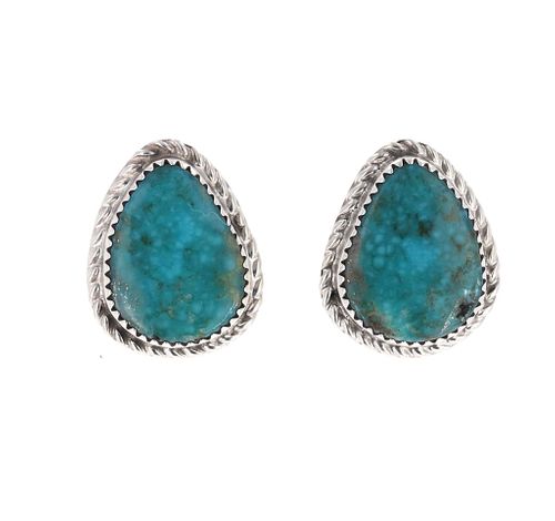 Navajo J. Begay Kingman Turquoise Stud Earrings
