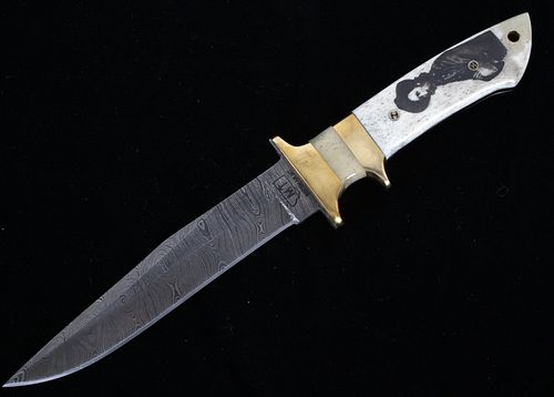 Montana Territory Custer Scrimshaw Damascus Knife
