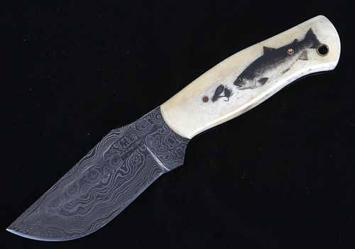 Montana Trout Scrimshaw Damascus Knife Bozeman