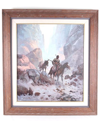 Original L. Taylor Indian Through The Canyon Oil