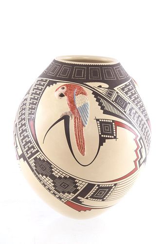 Mata Ortiz Polychrome Parrot Pottery by Quezada