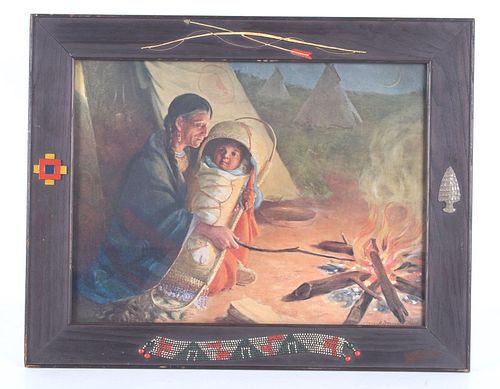 1909 Native American Print In Themed Frame