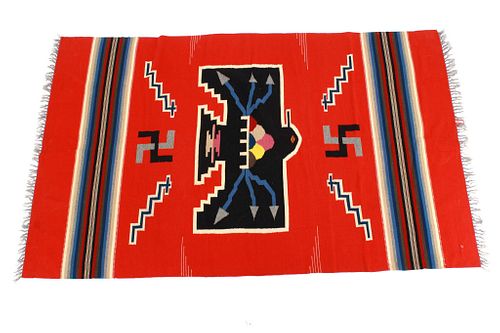 Mexican Eagle & Whirling Log Saltillo Rug c. 1970s