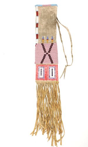 Arapaho Quilled and Beaded Buffalo Hide Pipe Bag