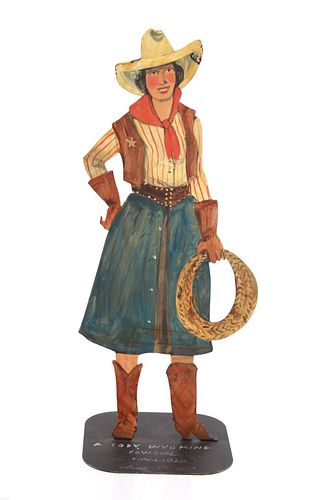 "A Cody Wyoming Cowgirl" Folk Art Cut Out c. 1920