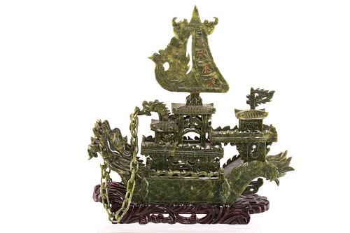 Chinese Jade Dragons Palace Boat, Mid-20th C.