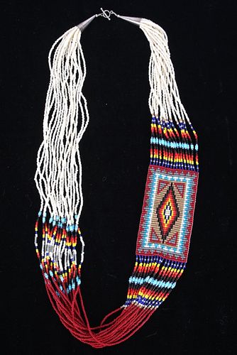 Navajo Trade Seed Bead Multi-Color Panel Necklace
