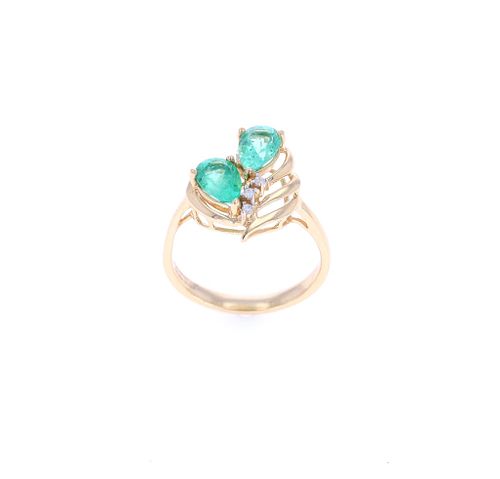 Double Emerald Heart & Diamond 18k GOld Ring