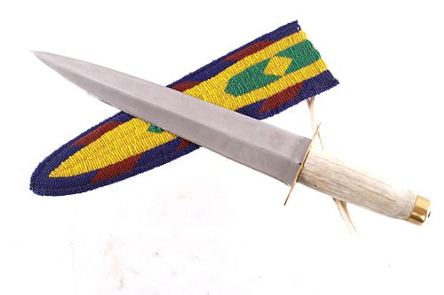 Arapaho Antler Knife w/ Custom Beaded Sheath