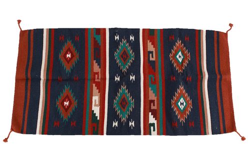 Zapotec Banded Medallion Wool Rug c. Mid 1900's
