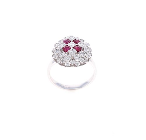 Checkered Ruby Diamond & Platinum Ladies Ring