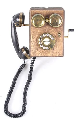 Western Electric Oak Box Rotary Wall Phone