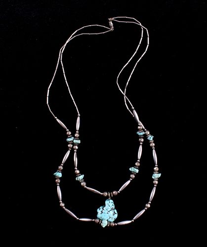Navajo Silver & Turquoise Pendant Necklace
