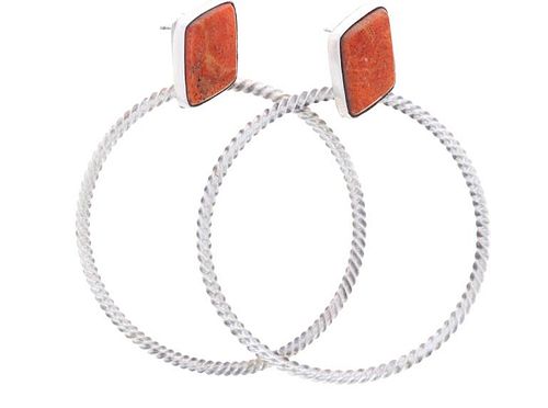 Navajo V. Betone Spiny Oyster Sterling Earrings