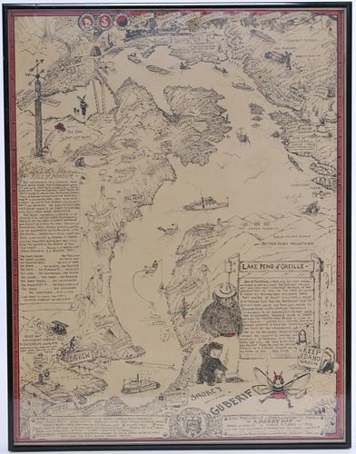 Lake Pend Oreille Pictorial Map 1956 by M. McLean