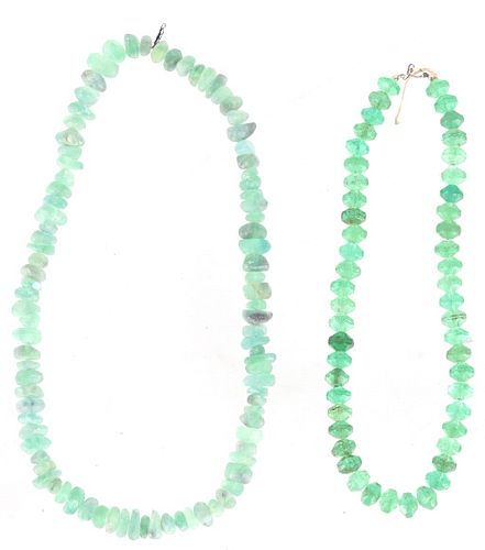 Two Green Russian Vaseline Trade Bead Necklaces