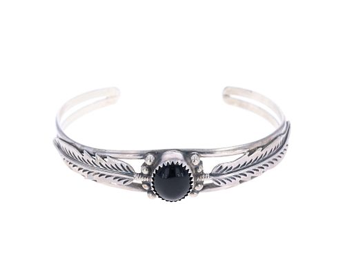 Navajo Sterling And Jet Stone Bracelet From MT