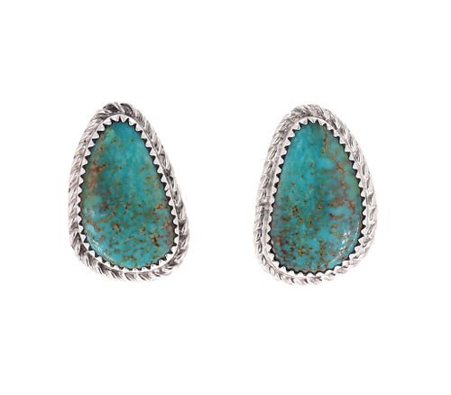 Navajo J. Begay Turquoise & Sterling Stud Earrings