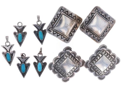 Navajo Sterling Earrings & 5 Pendants W/ Turquoise