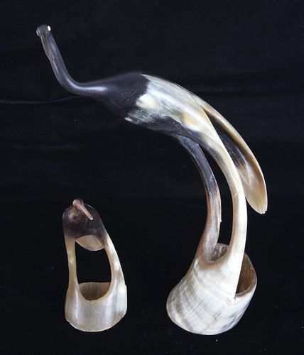 Pair of Hand-Carved Egrets In Horn