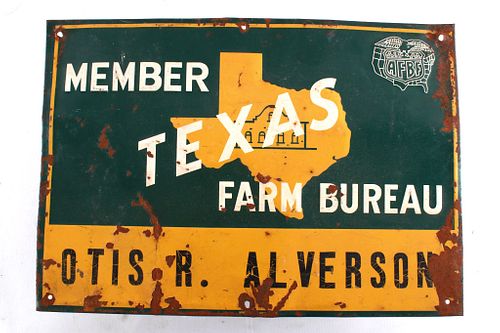 1950s Member of the Texas Farm Bureau Metal Sign