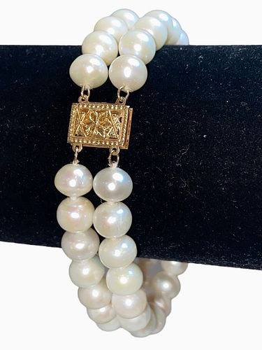 Double Stranded Cultured Pearl Bracelet with 14K Gold Clasp