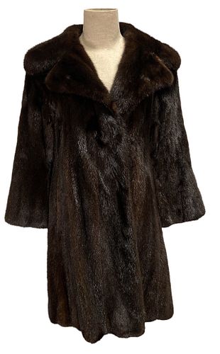 Classic 1950s Mid Length Mink Fur Coat