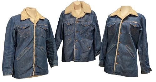 Three Vintage WRANGLER Sherpa Lined Denim Jackets