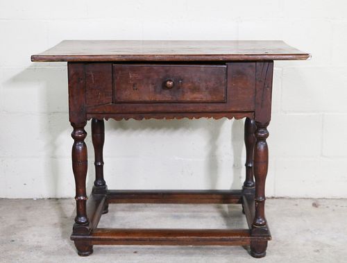 Pennsylvania William & Mary walnut and pine stretcher table