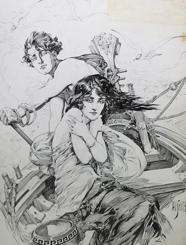 Dan Smith (NY 1865-1934) Helen of Troy pen and ink illustration