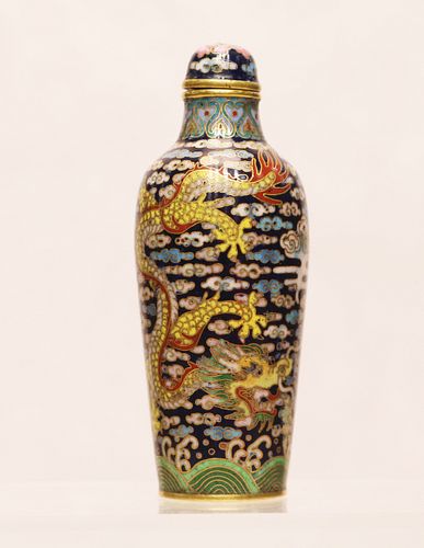 Chinese cloisonne enamel gilt bronze dragon snuff bottle