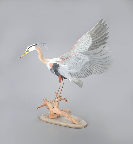 Great Blue Heron with Raised Wings by Wendell Gilley (1904-1983)