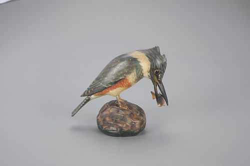 Outstanding Kingfisher with Yellow Perch by A. Elmer Crowell (1862-1952)