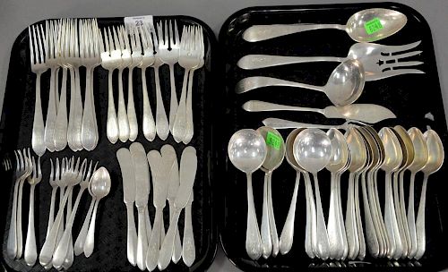 Monogrammed sterling silver flatware set to include 8 luncheon forks, 8 soups, 8 bread knives, 8 cocktail forks, 8 dinner for