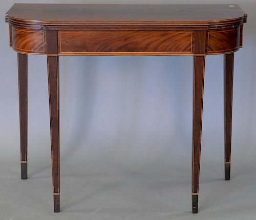 Custom mahogany D shaped game table. ht. 30in., wd. 36in., dp. 17 1/2in.