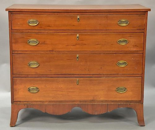 Cherry Federal four drawer chest having applied molded top over four drawers all with line inlay having scalloped skirt set o