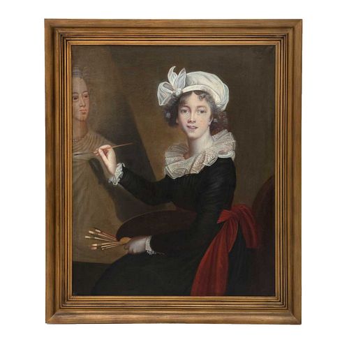 REPRODUCCIÓN DE LA OBRA DE MARIE LOUISE ÉLISABETH VIGÉE LEBRUN. Autorretrato realizando un retrato de la reina. Óleo sobre tela.