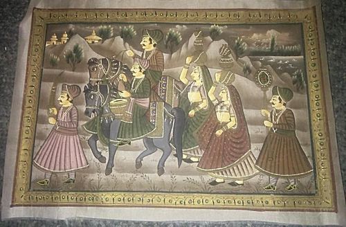 ANTIQUE 19TH CENTURY GOUACHE PAINTING ON SILK EASTERN