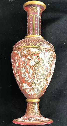 IMPORTANT MOSER VASE WITH HEAVY ENAMELED AND GOLD GILDING