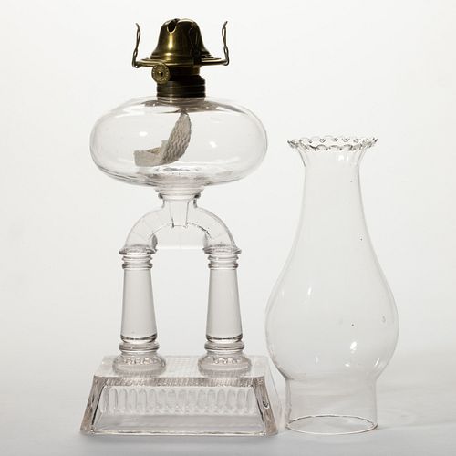 FINDLAY TWO-POST GLASS KEROSENE STAND LAMP