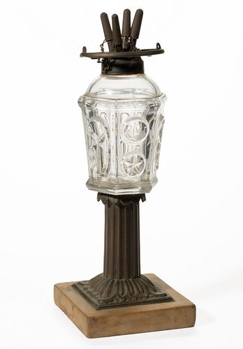 PRESSED STAR AND PUNTY WHALE OIL / FLUID STAND LAMP,