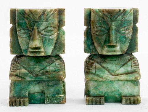 Mid-Century Mayan Figure Jade Bookends, 2