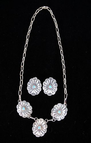 Navajo Turquoise Sterling Silver Necklace Earrings