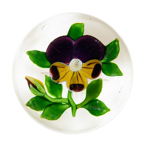 ANTIQUE BACCARAT PANSY LAMPWORK ART GLASS PAPERWEIGHT,