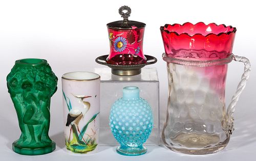 ASSORTED GLASS ARTICLES, LOT OF FIVE,