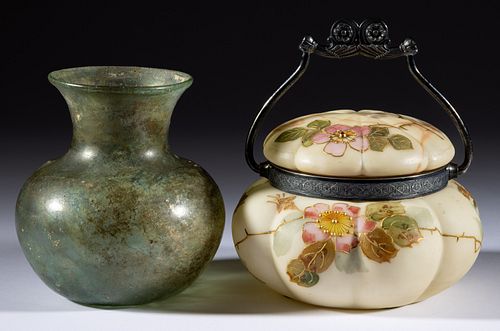 SMITH BROS. ENAMEL-DECORATED LOBED COVERED JAR,