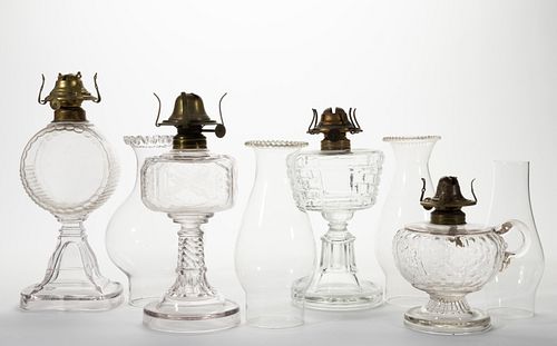 ASSORTED CENTRAL GLASS KEROSENE LAMPS, LOT OF FOUR