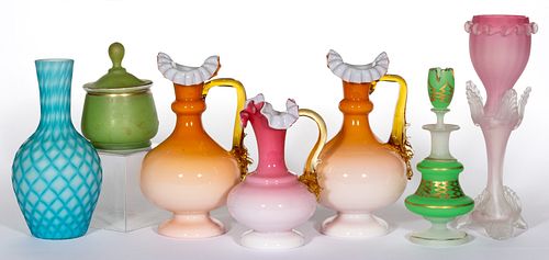 ASSORTED VICTORIAN OPAQUE GLASS ARTICLES, LOT OF SEVEN,