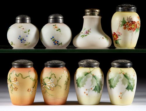 ASSORTED MT. WASHINGTON ENAMEL-DECORATED SALT AND PEPPER SHAKERS, LOT OF EIGHT,
