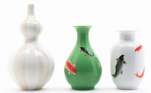 A Group of Three Vases, Height of tallest 8 1/4 inches.